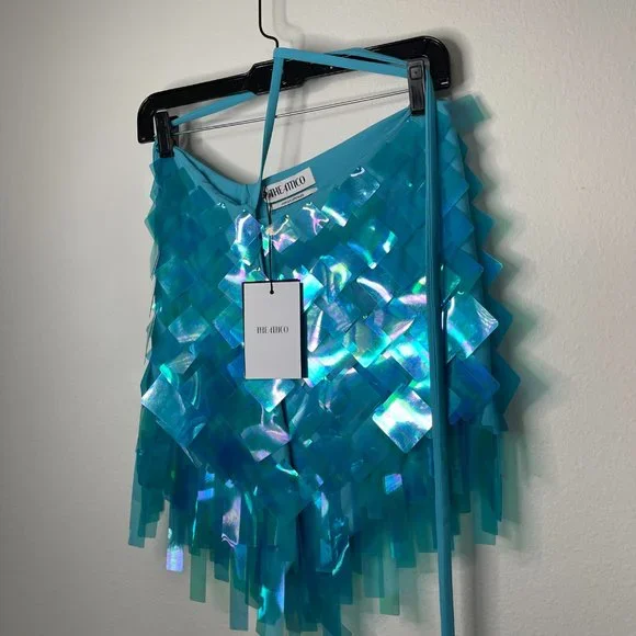 THE ATTICO ''AURELIE'' MINI SKIRT EMBELLISHED TURQUOISE BLUE - 38 - NWT - Picture 5 of 8